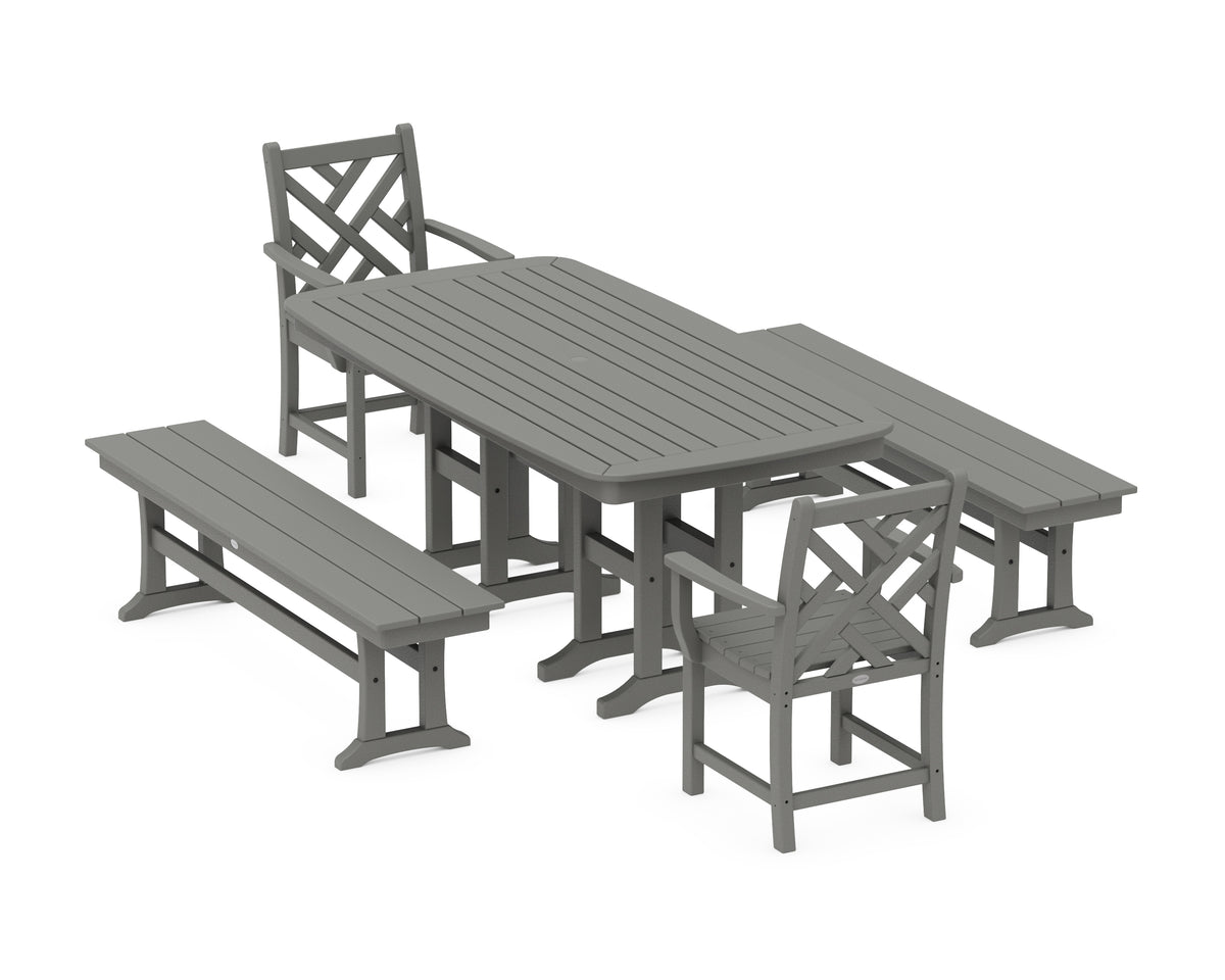 POLYWOOD® Chippendale 5-Piece Dining Set with Benches in Slate Grey