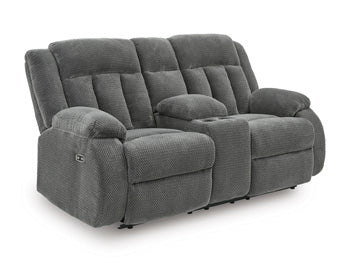 Observation Power Reclining Loveseat with Console - Steel