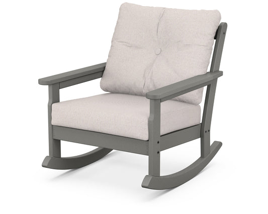 POLYWOOD® Vineyard Deep Seating Rocking Chair in White / Driftwood / Grey Mist