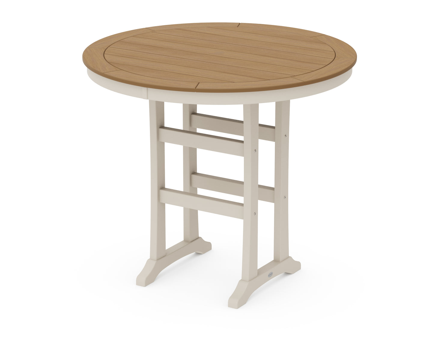 POLYWOOD® Nautical Trestle 48" Round Bar Table in Sand / Natural
