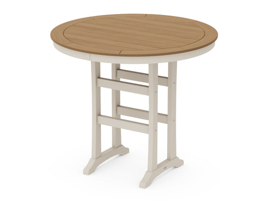 POLYWOOD® Nautical Trestle 48" Round Bar Table in Sand / Natural
