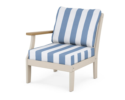 POLYWOOD® Braxton Modular Left Arm Chair in Sand / Natural / Cabana Stripe Sky Blue