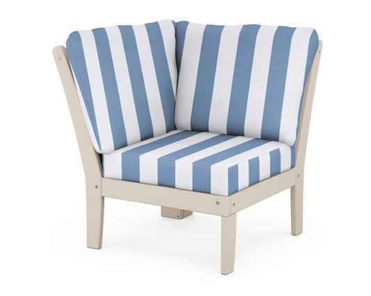 POLYWOOD® Braxton Modular Corner Chair in Sand / Cabana Stripe Sky Blue