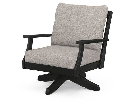 POLYWOOD® Braxton Deep Seating Swivel Chair in Black / Weathered Tweed