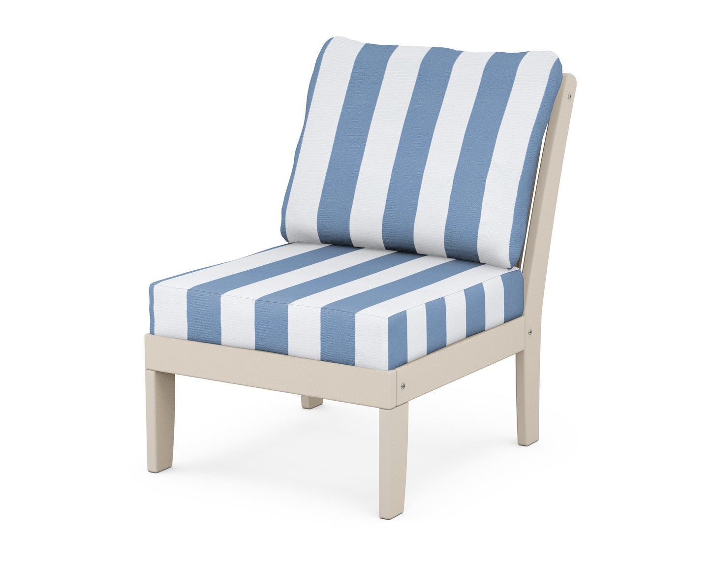 POLYWOOD® Braxton Modular Armless Chair in Sand / Cabana Stripe Sky Blue