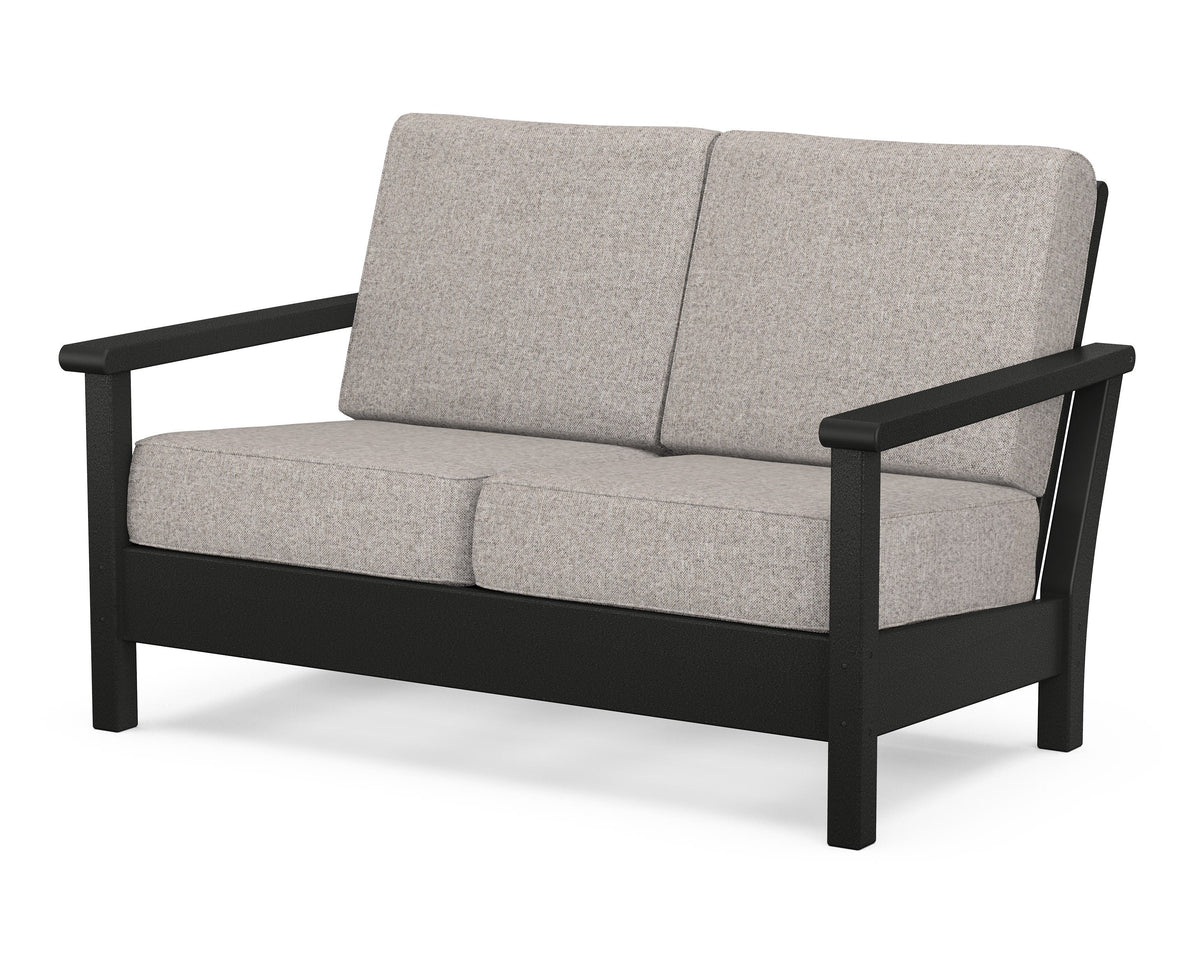 POLYWOOD® Harbour Deep Seating Loveseat in Black / Weathered Tweed