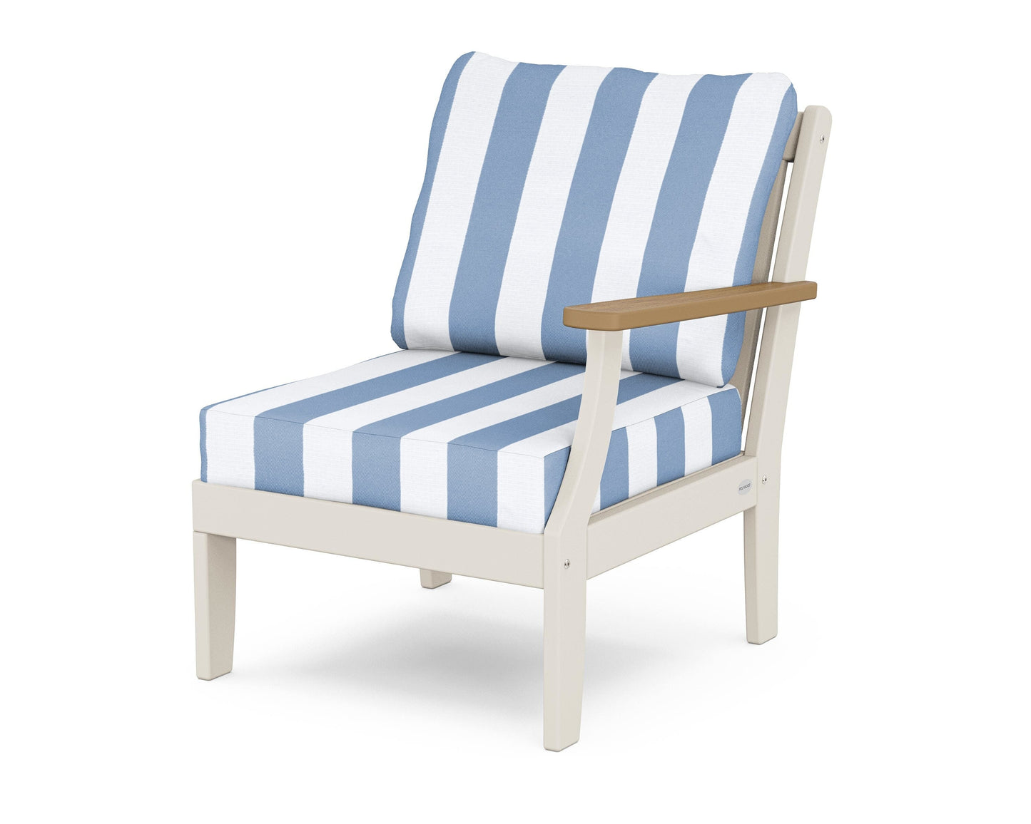POLYWOOD® Braxton Modular Right Arm Chair in Sand / Natural / Cabana Stripe Sky Blue