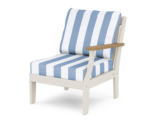 POLYWOOD® Braxton Modular Right Arm Chair in Sand / Natural / Cabana Stripe Sky Blue