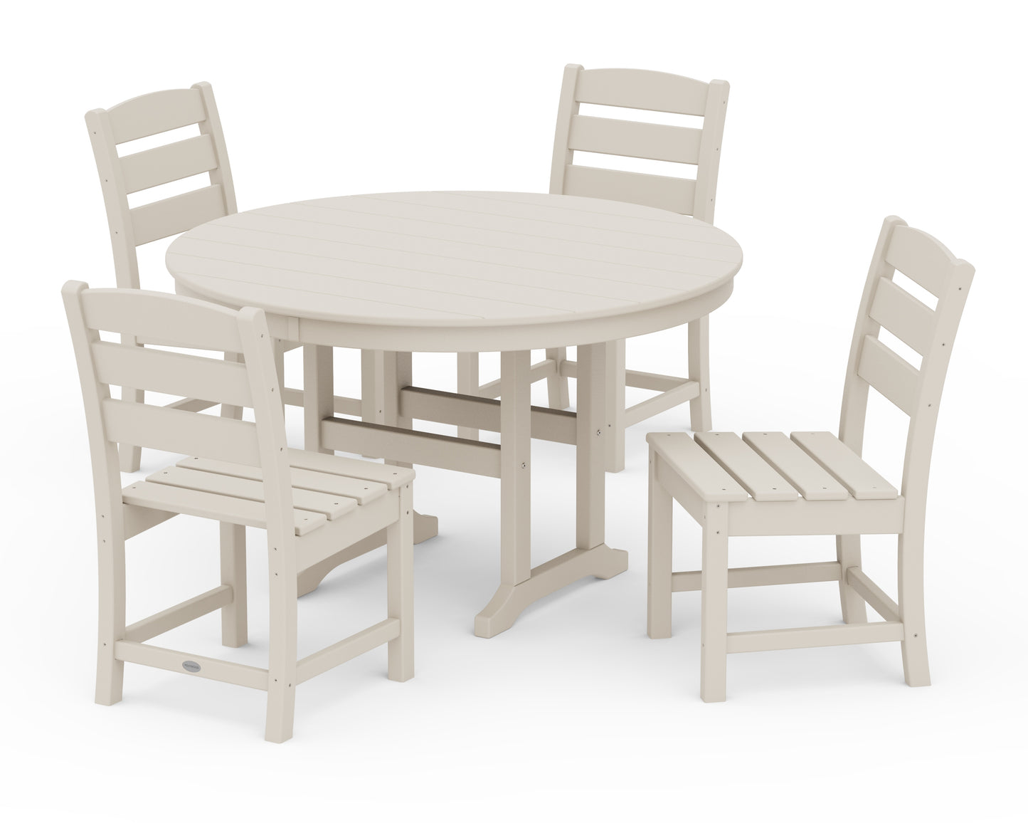 POLYWOOD® Lakeside 5-Piece Round Farmhouse Side Chair Dining Set in Sand