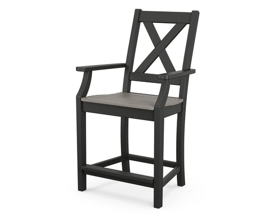 POLYWOOD® Braxton Counter Arm Chair in Black / Driftwood