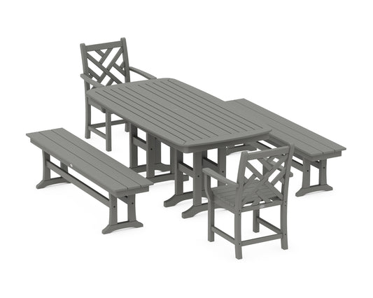 POLYWOOD® Chippendale 5-Piece Dining Set with Benches in Slate Grey