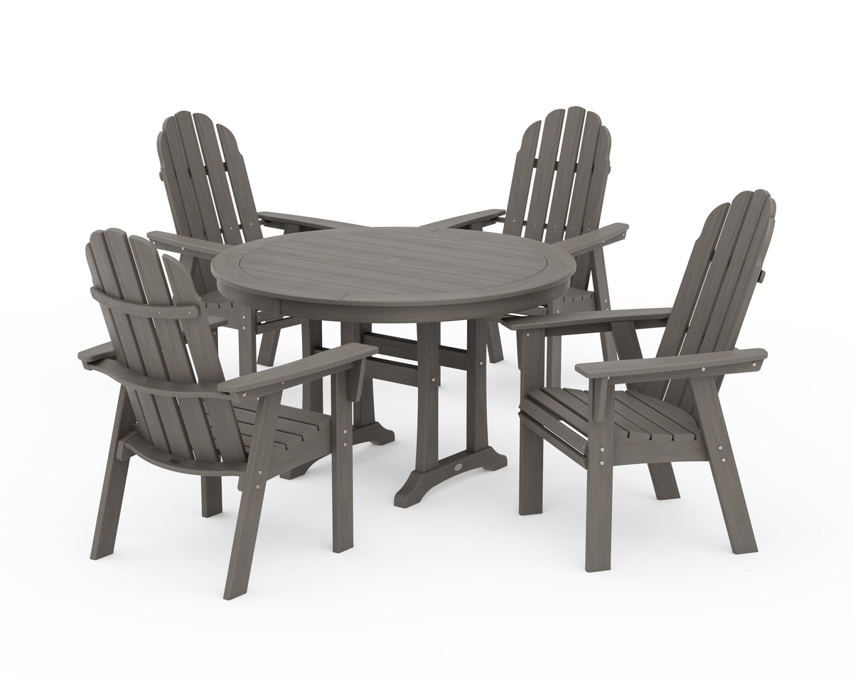 POLYWOOD® Vineyard Curveback Adirondack 5-Piece Nautical Trestle Dining Set in Driftwood