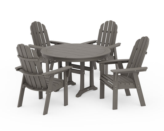 POLYWOOD® Vineyard Curveback Adirondack 5-Piece Nautical Trestle Dining Set in Driftwood